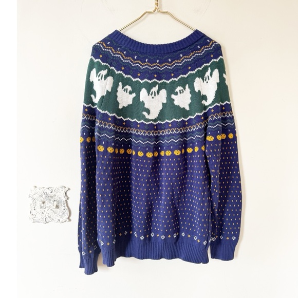 Modcloth Happy Hauntings Fair Isle Sweater Ghost Pumpkin Halloween XL - Picture 6 of 8